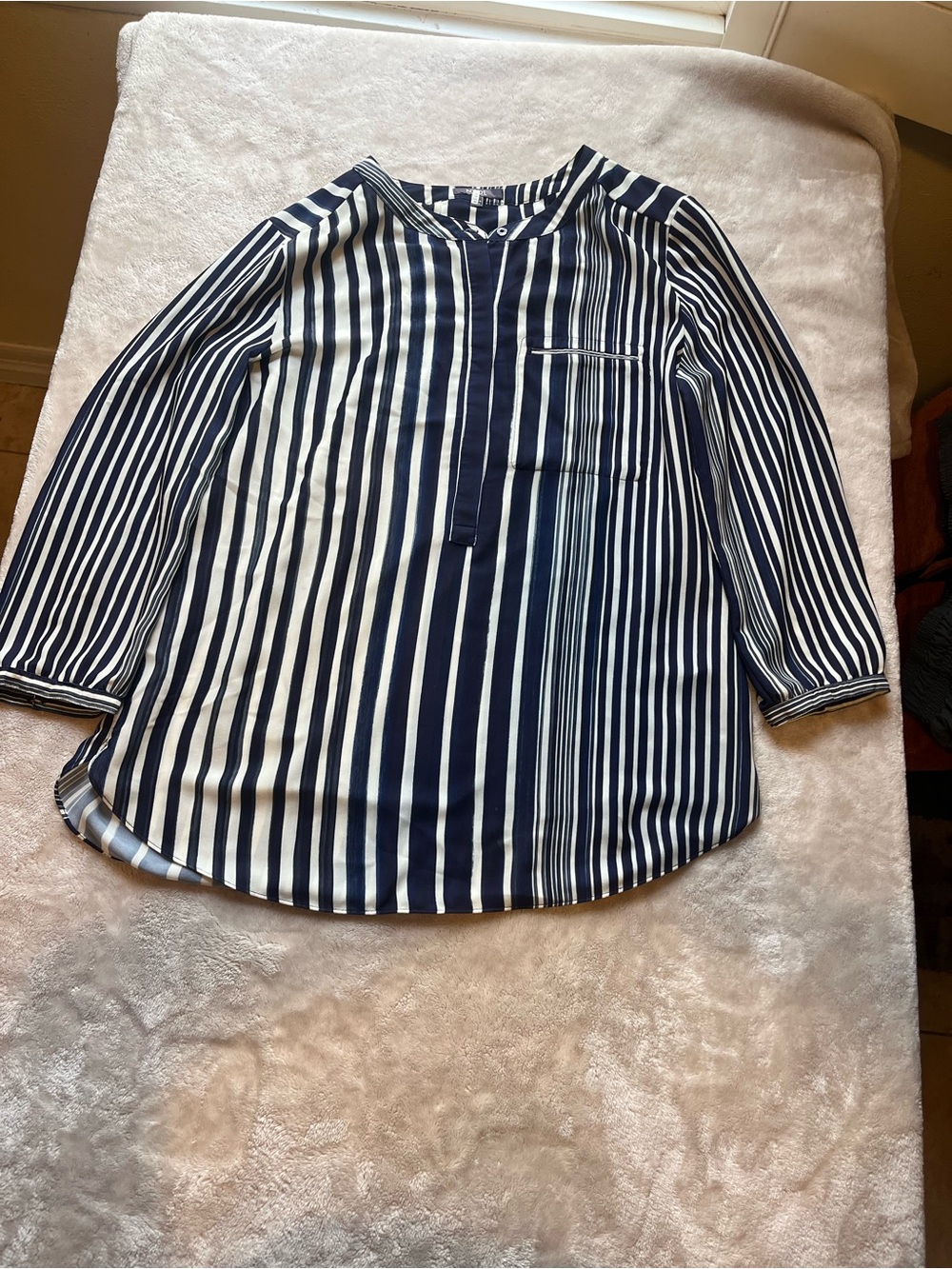 Women’s Navy and White Striped 3/4 sleeve Blouse